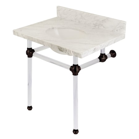 Fauceture 30" x 22" Carrara Marble Vanity Top w/Clear Acrylic Console Legs, Carrara Marble/Oil Rubbed Bronze KVPB3030MA5